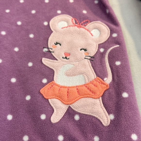 Carter's - 2T - Purple Polka Dot Fleece Onesie Sleeper with Mouse Design - Picture 2 of 4